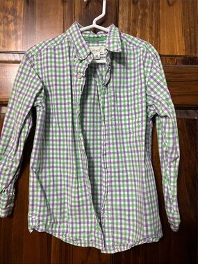 Southern Tide Purple and Green Gingham Button-Down Shirt